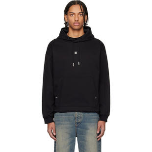 Hugo 雨果 男士 卫衣 黑色 Relaxed Fit Stacked-Logo 连帽衫