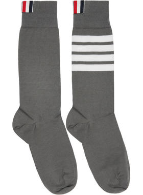 Thom Browne 女士 袜子 灰色 Cotton 4-Bar 中筒袜