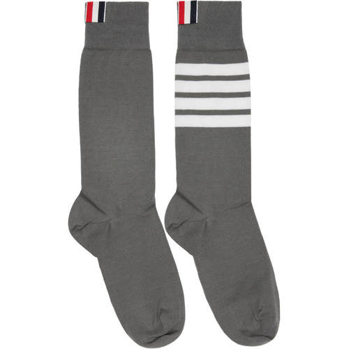 Thom Browne 女士 袜子 灰色 Cotton 4-Bar 中筒袜