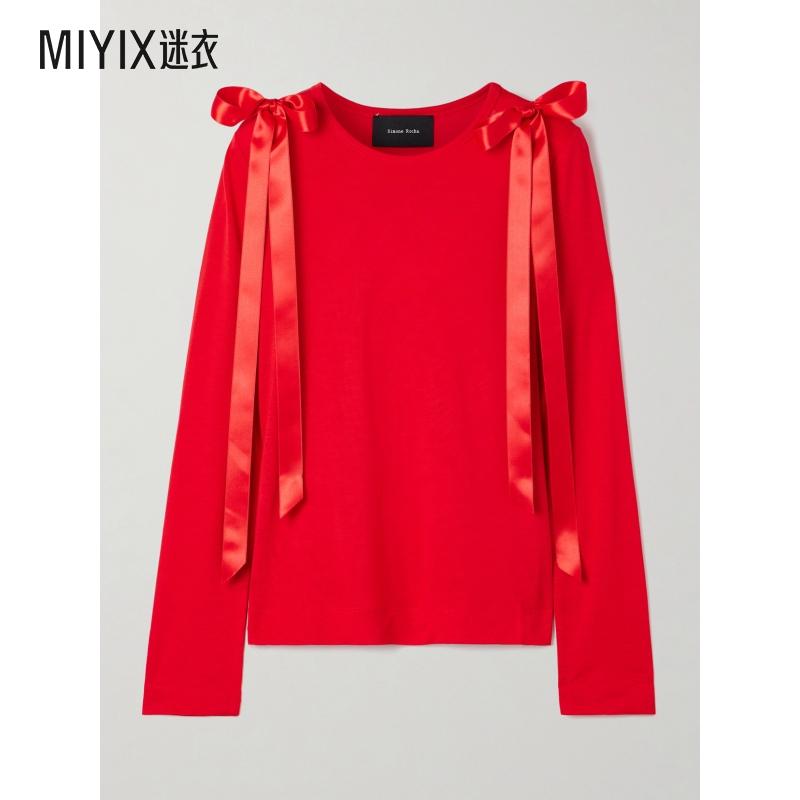 Simone Rocha 女款Lyocell-jersey 蝴蝶结绸缎边上衣 迷衣时尚