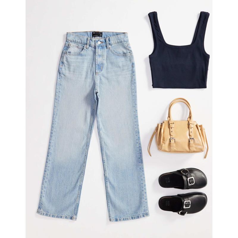 ASOS DESIGN 女士 牛仔长裤 设计舒适弹力直筒牛仔裤(浅蓝)