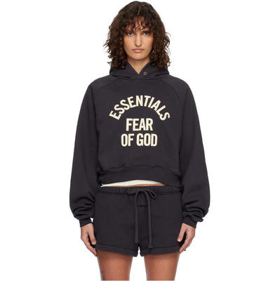 Essentials 女士 卫衣 黑色 Campus 90's Cropped Raglan 连帽衫