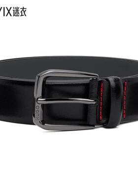 Hugo 男款黑色 Leather Branded Buckle 腰带 迷衣时尚
