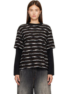 Andersson Bell 女士 上衣 黑色 Stripe Layered 套头衫