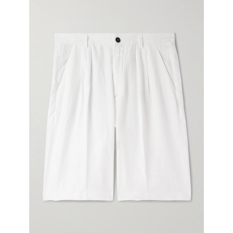 Massimo Alba 男士 FW25 短裤 Cliff 直筒褶裥亚麻百慕大短裤