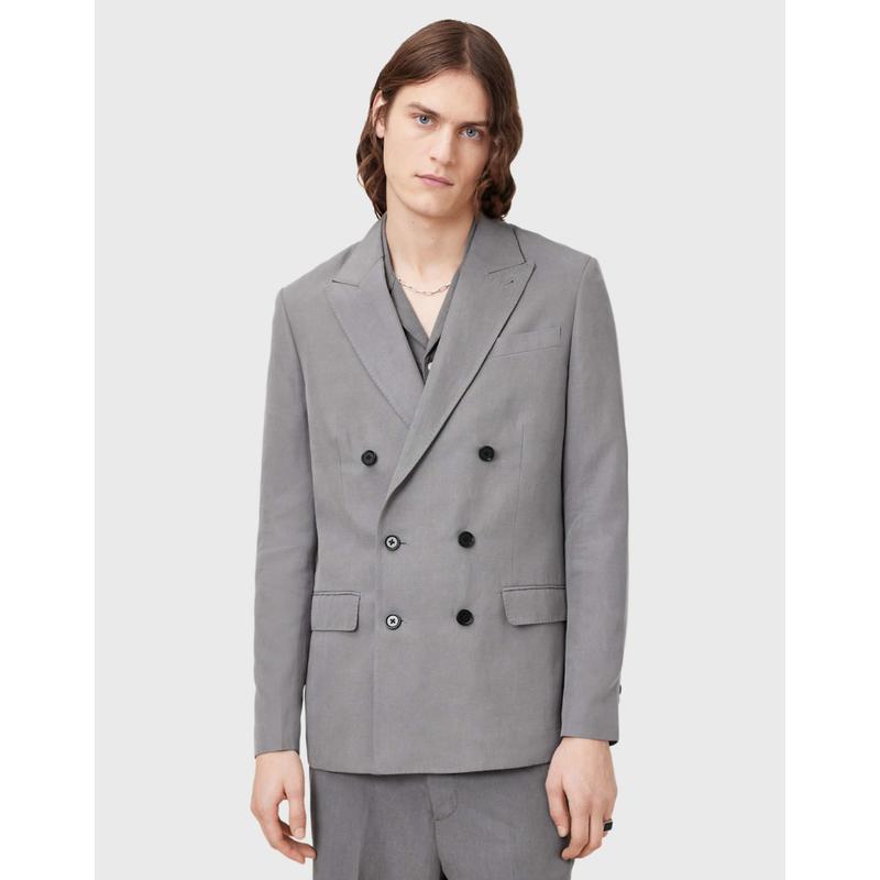 AllSaints 男士 西装外套 Orpheus 双排扣精细剪裁浅灰色西装外套