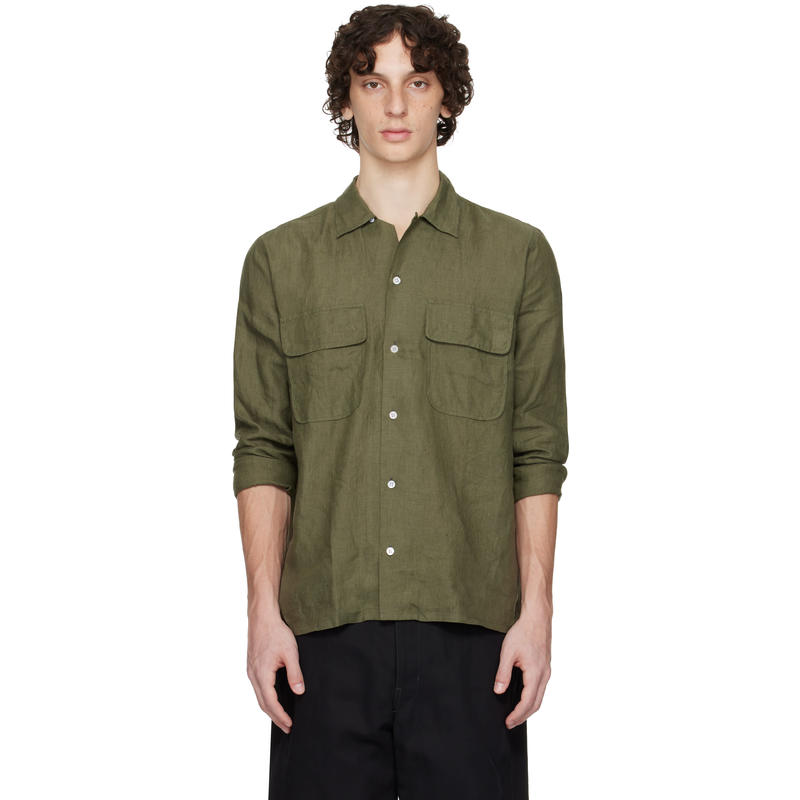 Drake’s 男士 衬衫 卡其色 Linen Camp Collar 衬衫