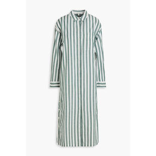 Mill 式 女士 条纹棉麻混纺中长衬衫 连衣裙 中长连衣裙 Alex
