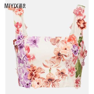 Agua By Agua Bendita 女款Amanda 花朵装饰亚麻短款上衣 迷衣时