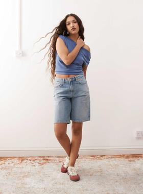 Weekday 女士 牛仔短裤 低腰束腰及膝牛仔短裤(蓝色)