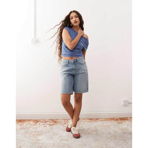 Weekday 女士 牛仔短裤 低腰束腰及膝牛仔短裤(蓝色)