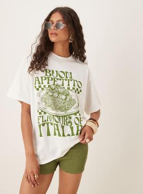 ASOS DESIGN 女士 T恤 buon appetito 设计宽松款印花T恤(白色)