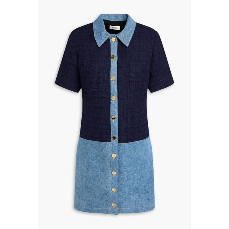Sandro 女士 短款连衣裙 牛仔布拼接花呢迷你衬衫式连衣裙