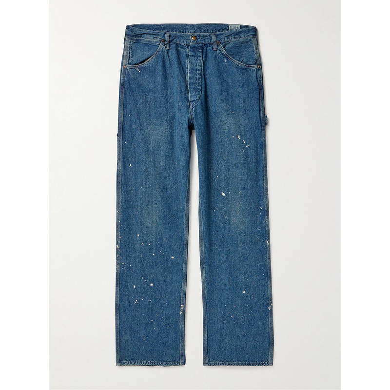 ORSLOW 男士 牛仔长裤 颜料溅染直筒滚边牛仔裤