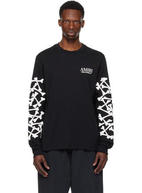 Amiri 男士 T恤 黑色 Bones Stacked 长袖 T 恤