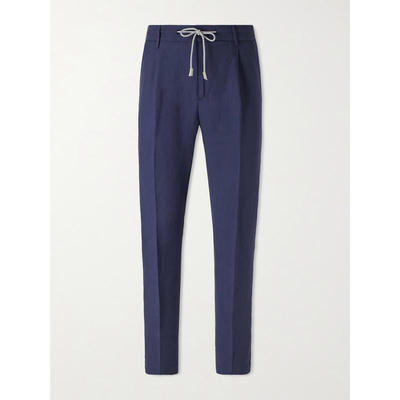 Eleventy 男士 SS26 西装裤 直筒莱赛尔纤维亚麻混纺抽绳裤子