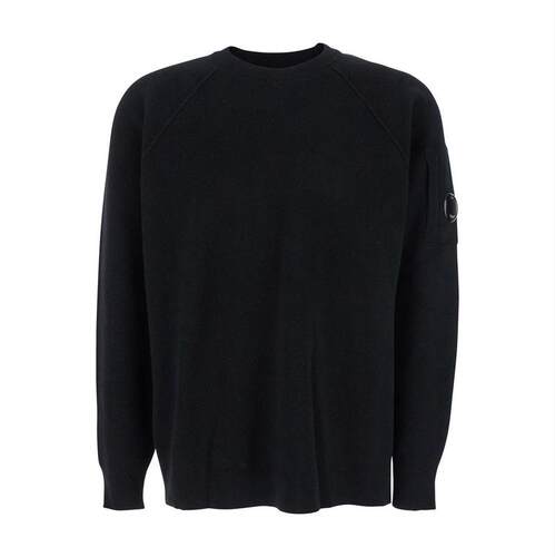 C.P. Company 男士 FW25 毛衣 C.P. 公司徽标贴片圆领针织衫
