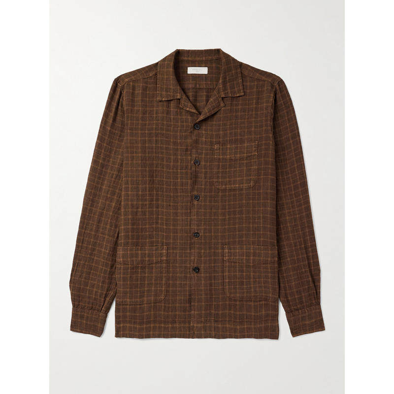 Boglioli 男士 FW25 夹克 Camp-Collar 格纹亚麻衬衫式夹克,男装,牛仔外套,淘宝优惠券,粉丝福利购,淘宝优惠卷