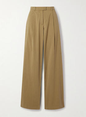 Another Tomorrow 女士 SS25 长裤 褶裥有机棉混纺斜纹布阔腿裤