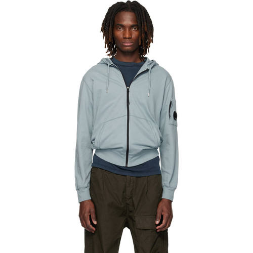 C.P. Company 男士 卫衣 蓝色 Light Fleece Zip Lens 连帽衫