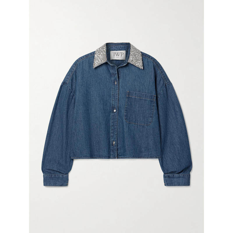 TWP Clothing 女士 FW25 衬衫 My Ex's 短款水晶装饰牛仔布衬衫,女装/女士精品,真丝上装,淘宝优惠券,粉丝福利购,淘宝优惠卷