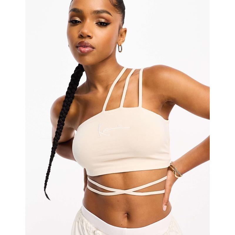 Karl Kani 女士 上衣 徽标前襟绑带短款上衣(米黄色)