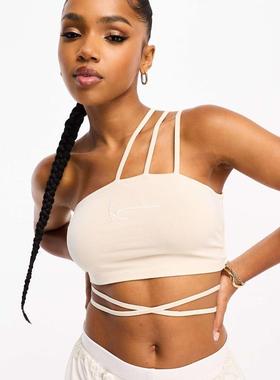 Karl Kani 女士 上衣 徽标前襟绑带短款上衣(米黄色)