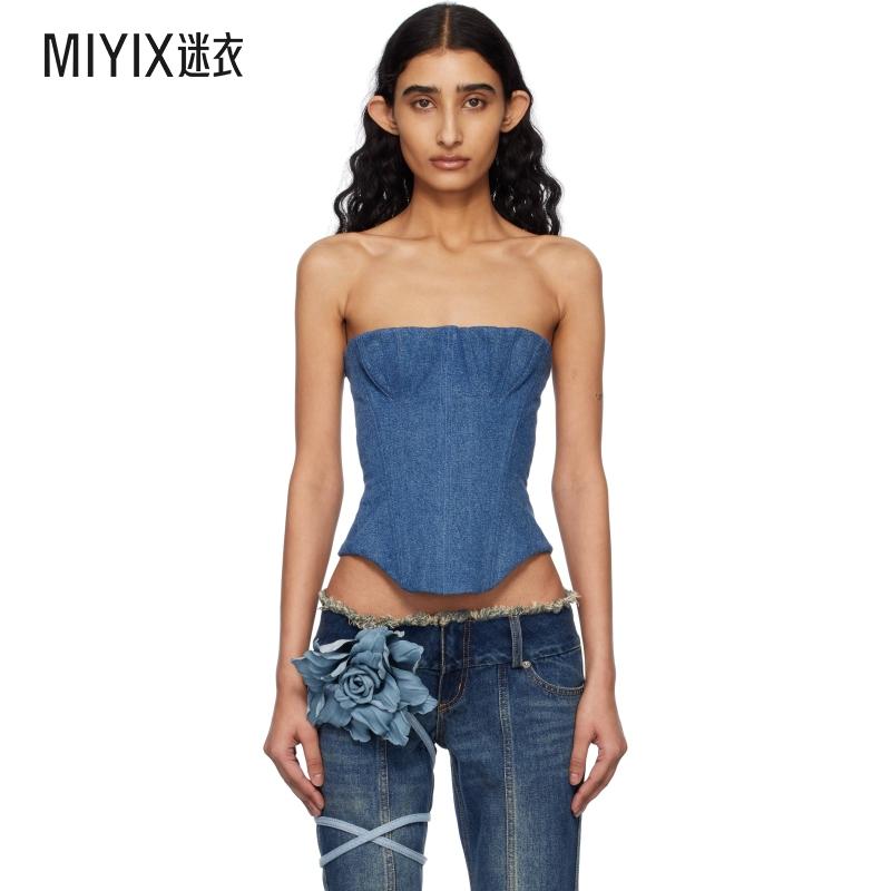 Fancì Club 女款蓝色 Upcycled Bella Denim 胸衣 迷衣时尚
