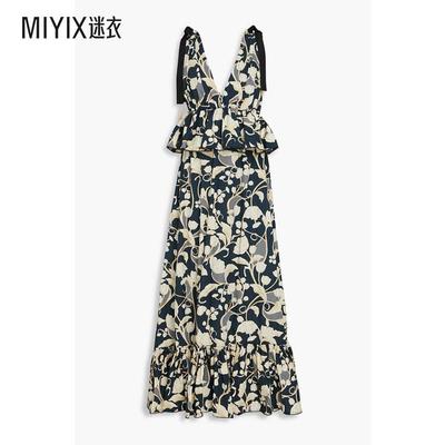 Agua By Agua Bendita女款 Infinito 荷叶边印花棉质长款连衣裙