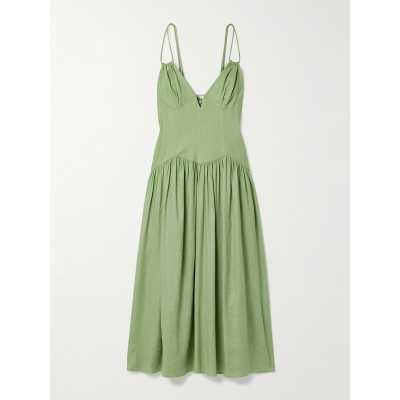 Cult Gaia 女士 中长连衣裙 Darcey 褶皱亚麻混纺中长连衣裙