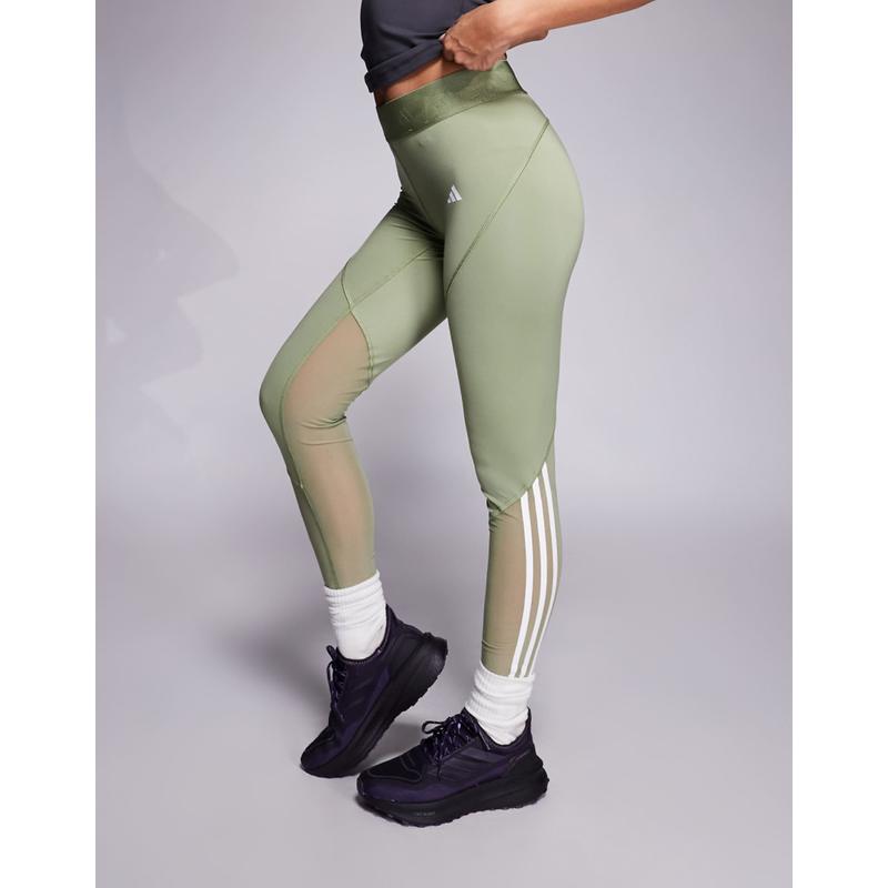 Adidas 女士 运动紧身裤 Hyperglam 训练全长打底裤(卡其色)