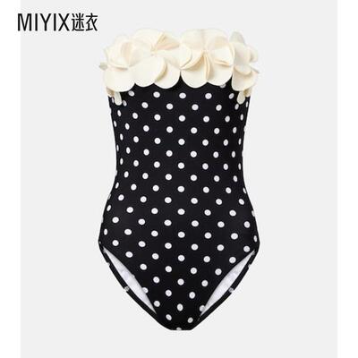 Karla Colletto 女款花朵装饰波尔卡圆点泳衣 迷衣时尚