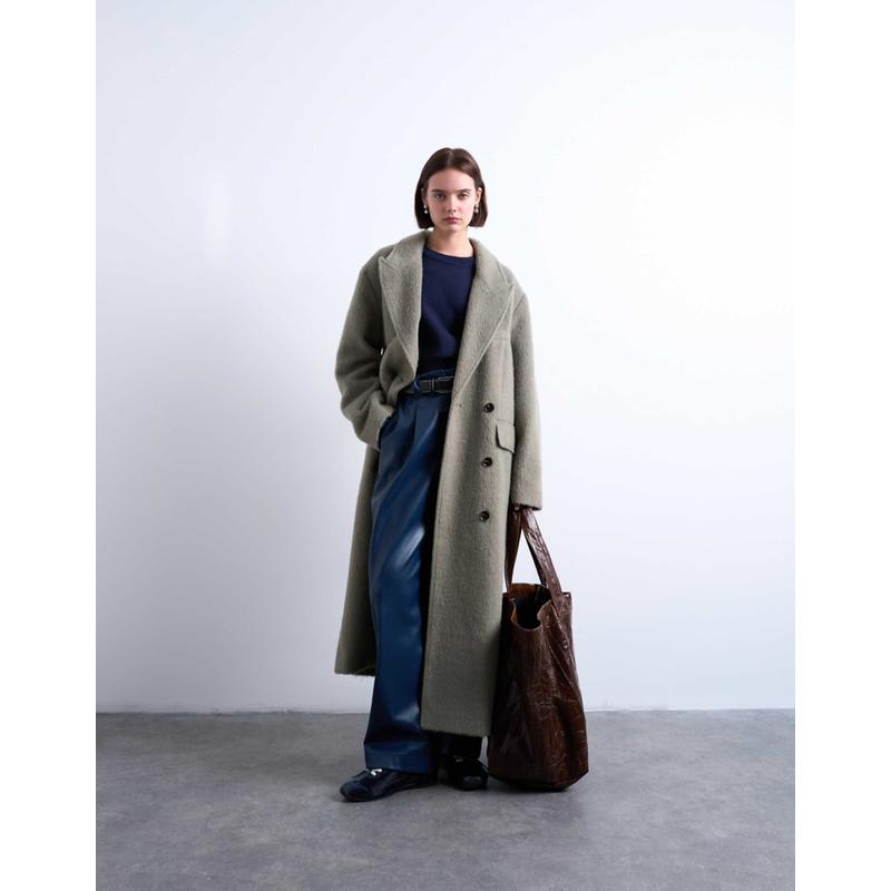 Topshop 女士 大衣 3 系扣磨毛羊毛大衣(sage)