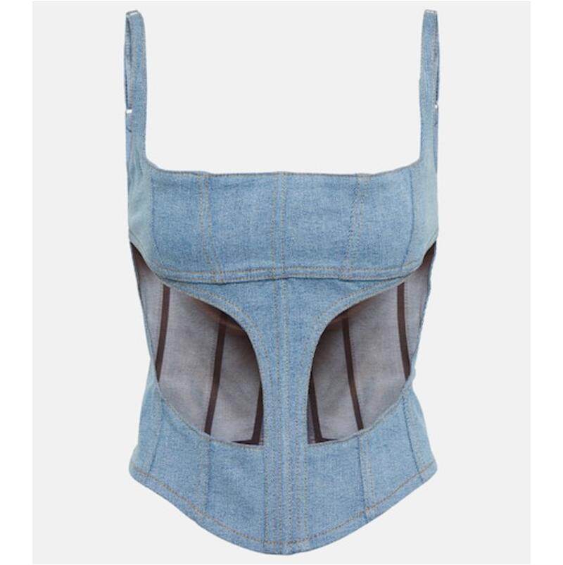 Mugler 穆勒 女士 背心 牛仔网纱束腰上衣