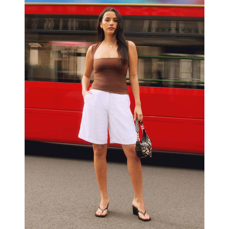 Abercrombie  Fitch 女士 短裤 中腰百慕大短裤(白色)