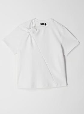 ASOS DESIGN 女士 T恤 设计扭纹肩T恤(白色)