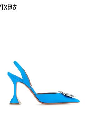 [秋冬新品]Amina Muaddi 女款Begum 蓝绿色绸缎浅口鞋 迷衣时尚