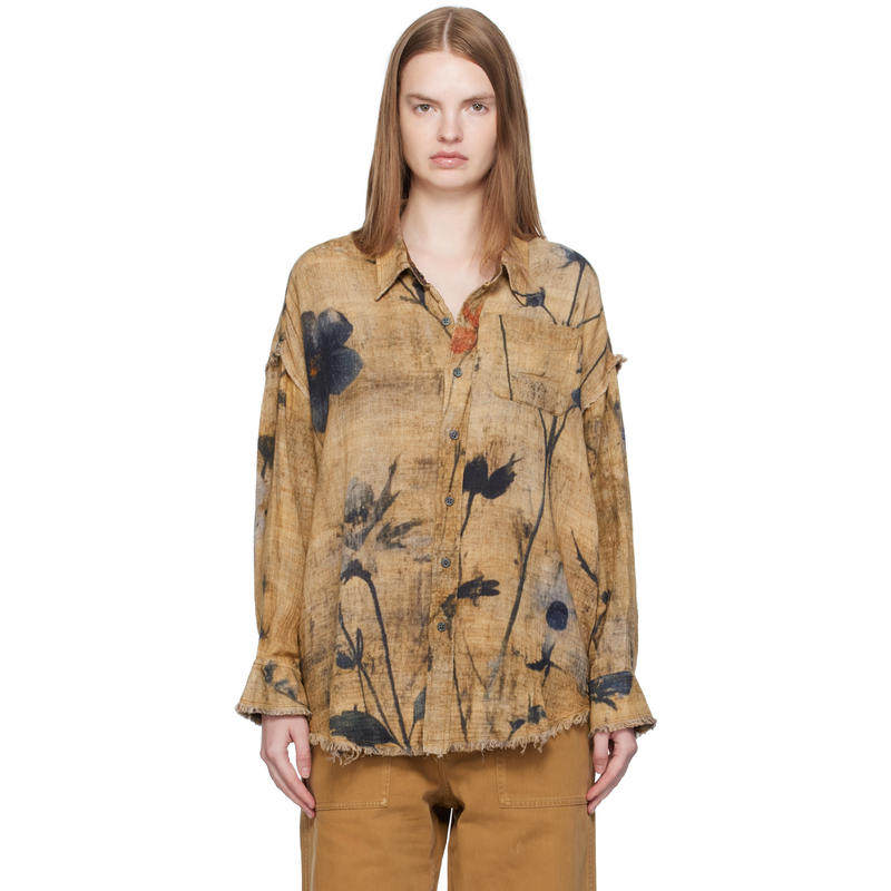 R13 女士 衬衫 黄褐色  棕色 Drop Neck 双面