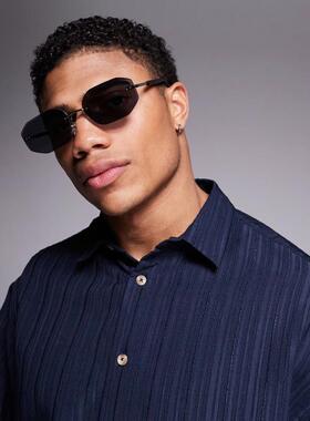 ASOS DESIGN 男士 太阳镜 设计无框黑色镜片金属银框太阳眼镜