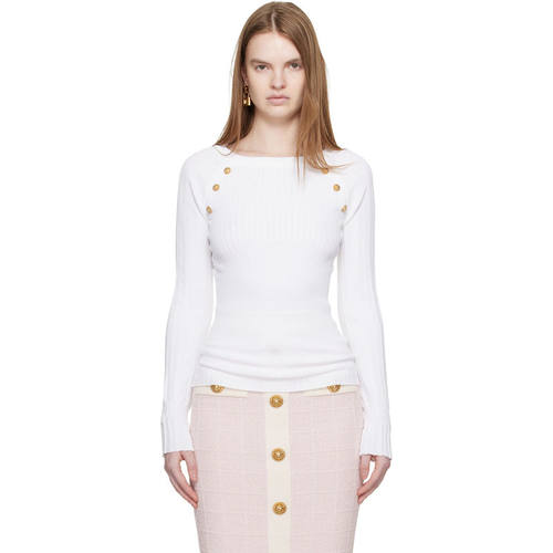 Balmain 巴尔曼 女士 上衣 Balmain 白色 Knit Buttons 针织衫