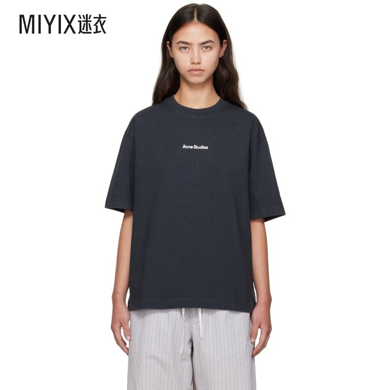 Acne Studios 女款黑色徽标 T 恤 迷衣时尚