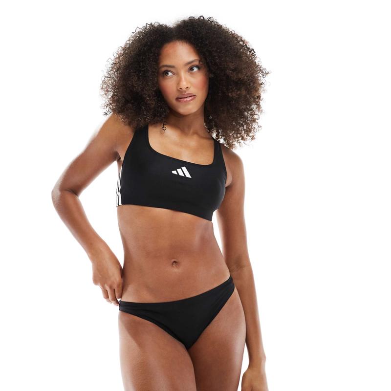 Adidas 女士 运动短裤 3 训练条纹比基尼套装(黑色)