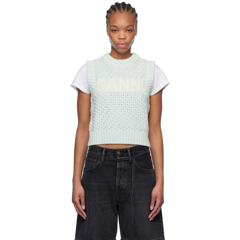 Ganni 女士 上衣 蓝色 Textured Cotton 马甲