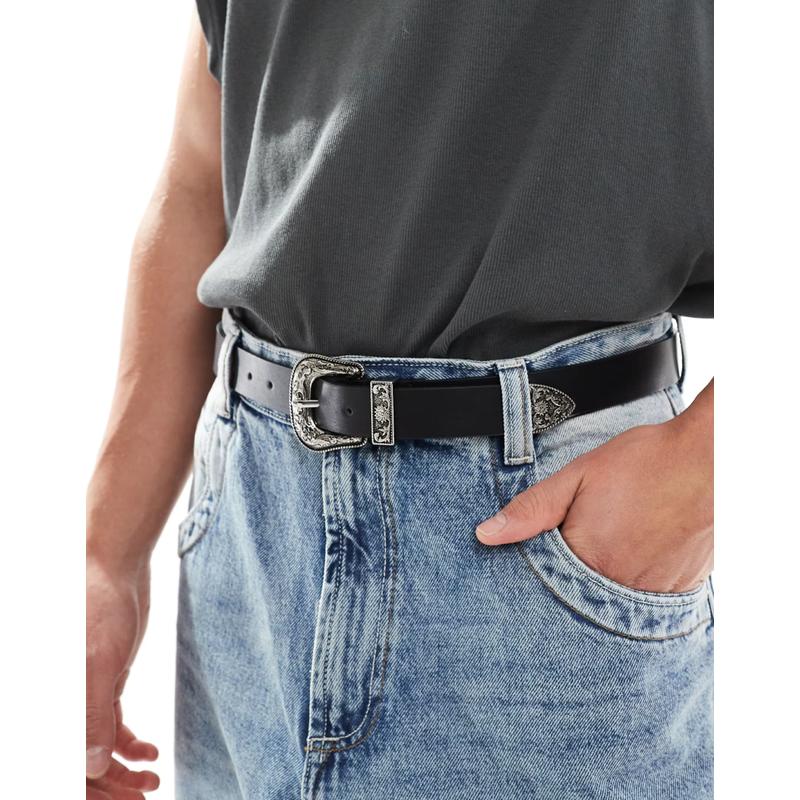 ASOS DESIGN 男士 腰带 设计仿皮皮带(黑色)