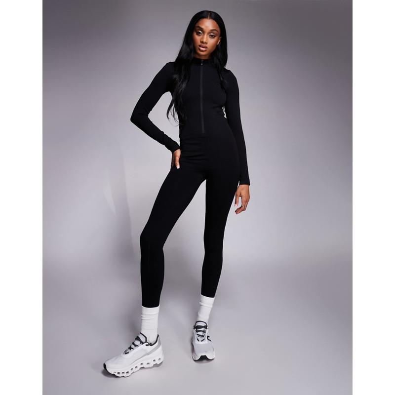 4505 女士 运动紧身裤 长筒无缝前拉链多合一运动紧身裤(黑色)