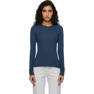 SKIMS 女士 T恤 海军蓝 Featherweight Cashmere 长袖