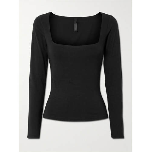 SKIMS 女士 SS26 T恤 Layers - Obsidian 光滑方形领上衣