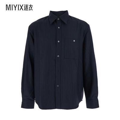 [秋冬新品]TONYWACK 男款蓝色细条纹尖领羊毛混纺男士衬衫 迷衣时