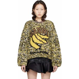 毛衣 黑色 黄色 Ganni Wool 女士 Heavy Handknit 甘尼