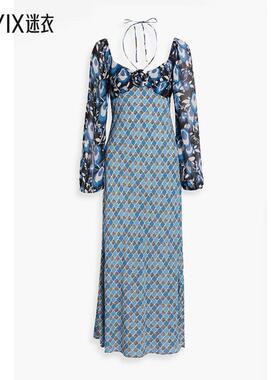 RIXO 女 Jeanie 花朵装饰印花绉纱中长连衣裙  迷衣时尚